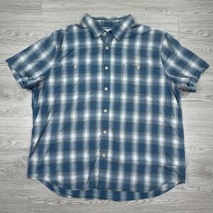 Lucky Brand Men's Button Down Shirt Blue Plaid Short Sleeve XL Cotton Stretch